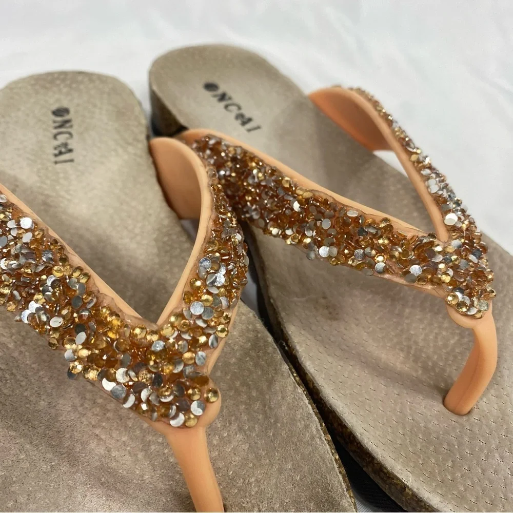 Oncai Glittery Cork Thong Sandals